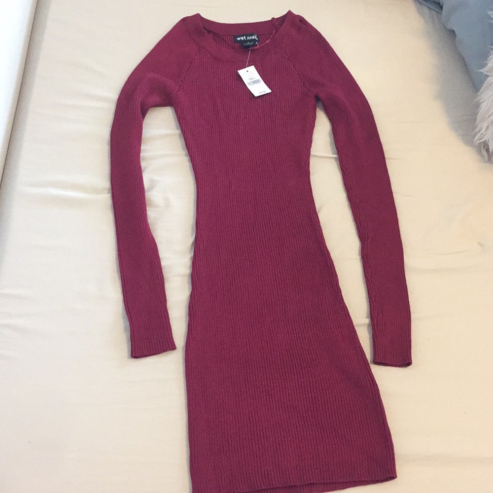 Red body con sweater dress